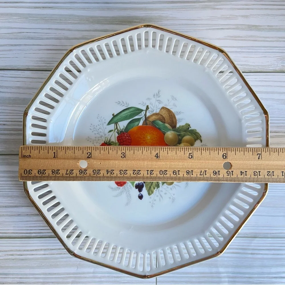 Schwarzenhammer Bavaria porcelain fruit plate with pierced gilded rim VINTAGE